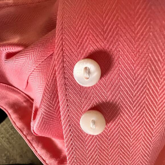 Talbots Coral Pink Herringbone Button Front Blouse Preppy Classic 10 - Picture 6 of 10